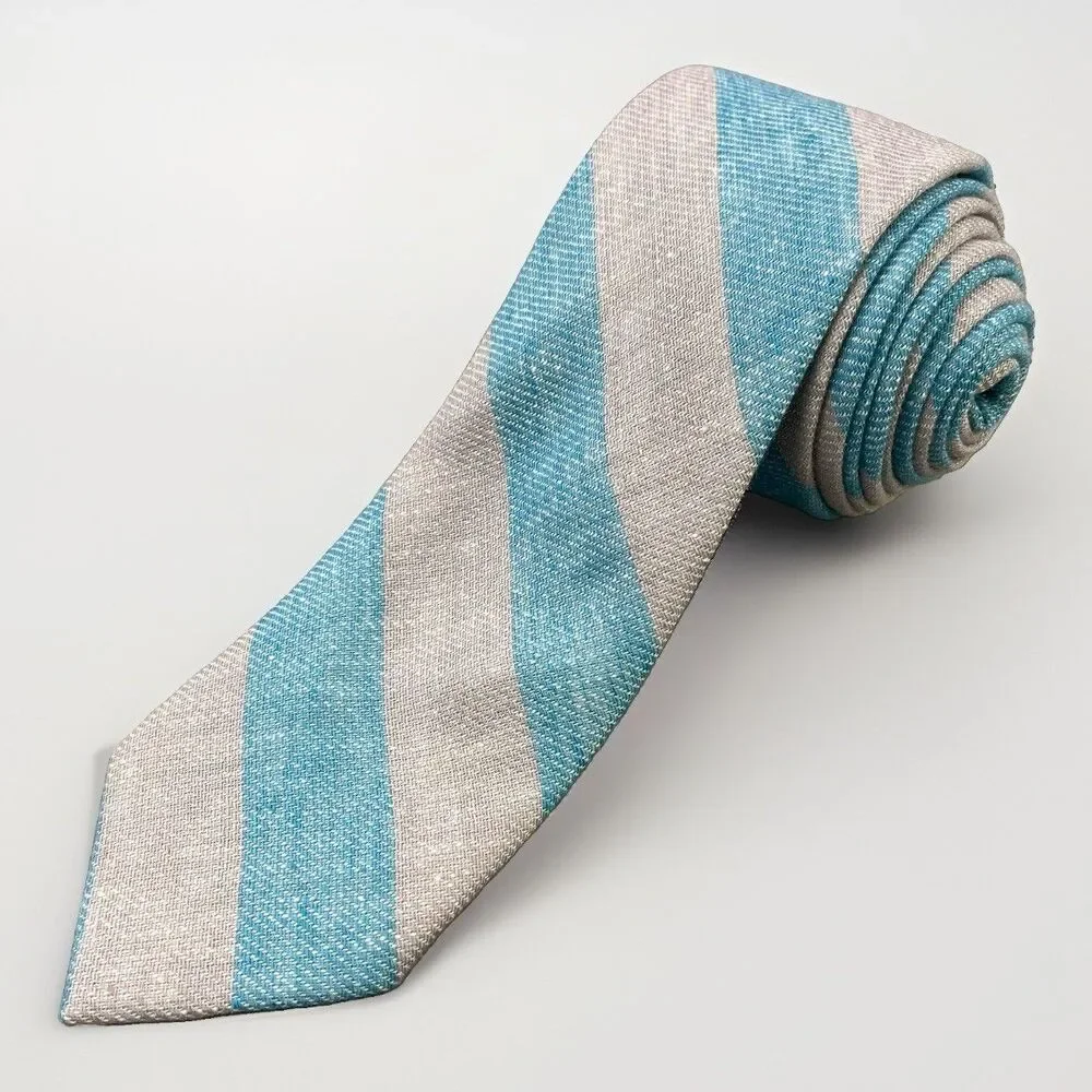 SPREZZA New York Tie Necktie Gray Blue Striped Linen Blend Skinny